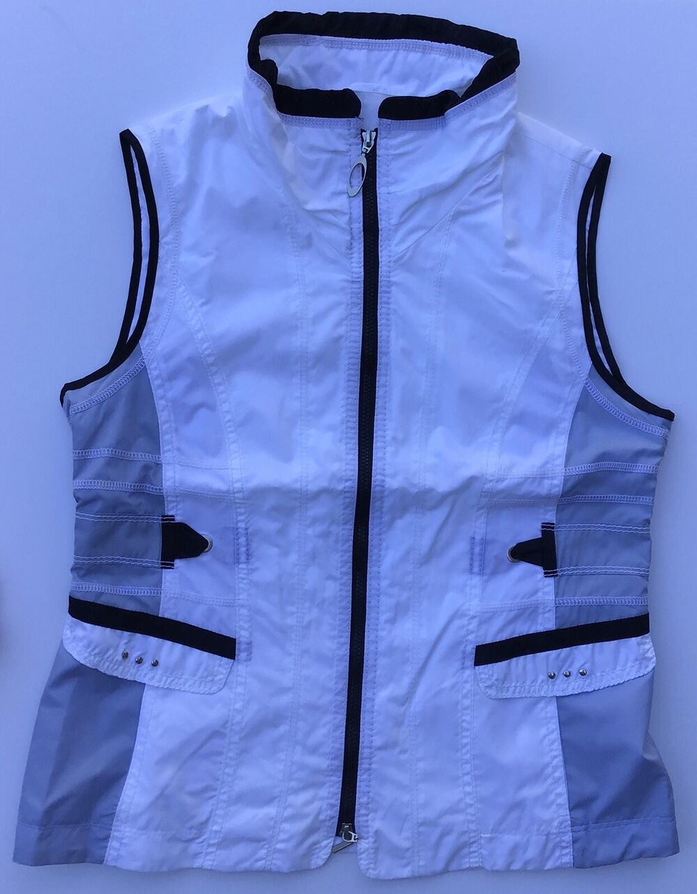 Gerry Weber Women’s Size US 10 White/Blue Sleeveless Front Zip Vest